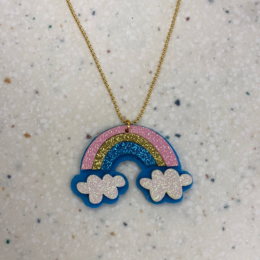 Blue Rainbow Sparkly Friends Necklace  - Doodlebug's Children's Boutique