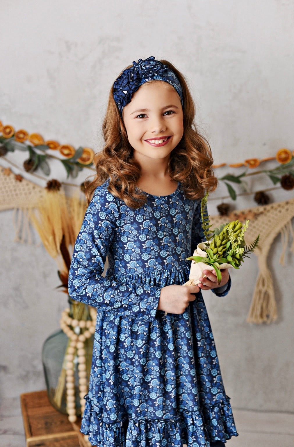 Midnight Bloom Butter Knit Dress with Legging and Headband  - Doodlebug's Children's Boutique