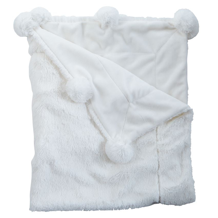 White Plush Pom Pom Blanket  - Doodlebug's Children's Boutique
