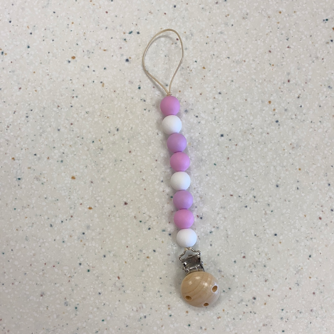 Teething Bead Paci Clip in Pink White Pastel  - Doodlebug's Children's Boutique