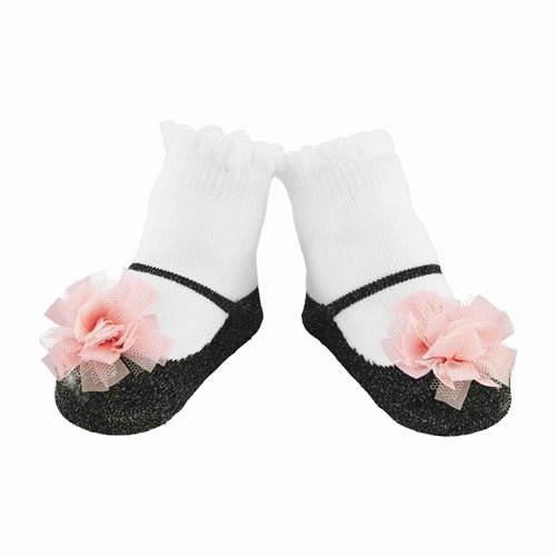 Black and Pink Puff Socks  - Doodlebug's Children's Boutique