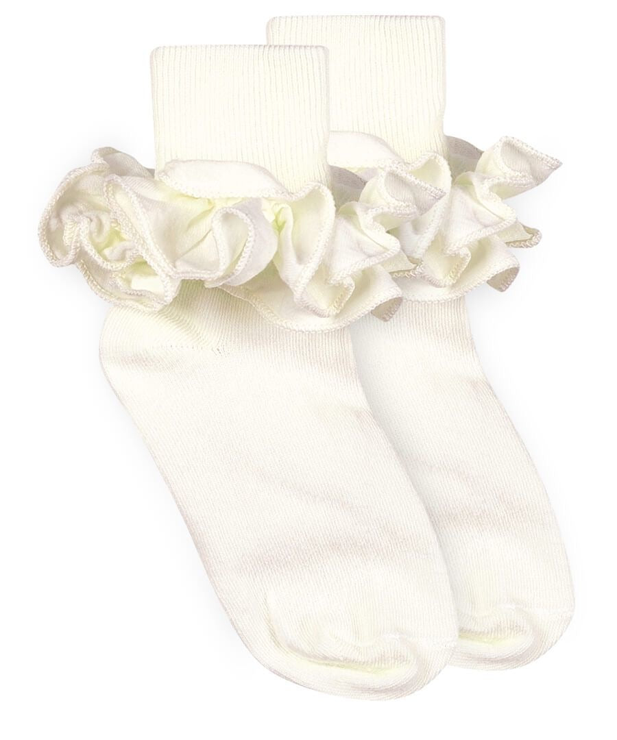 Misty Ruffle Turn Cuff Sock in Ivory  - Doodlebug's Children's Boutique