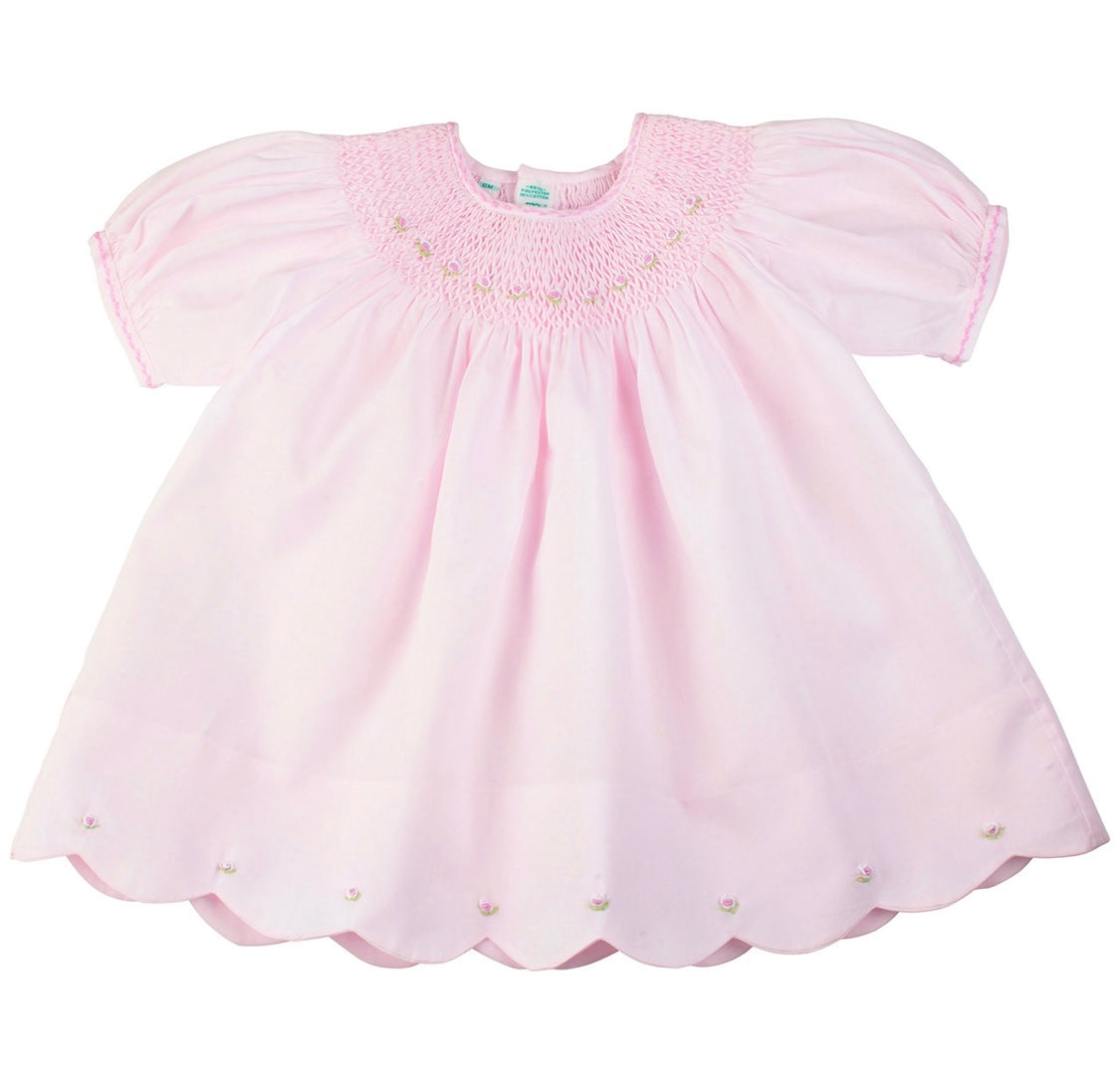 Scalloped Smocked Bishop Dress  - Doodlebug's Children's Boutique