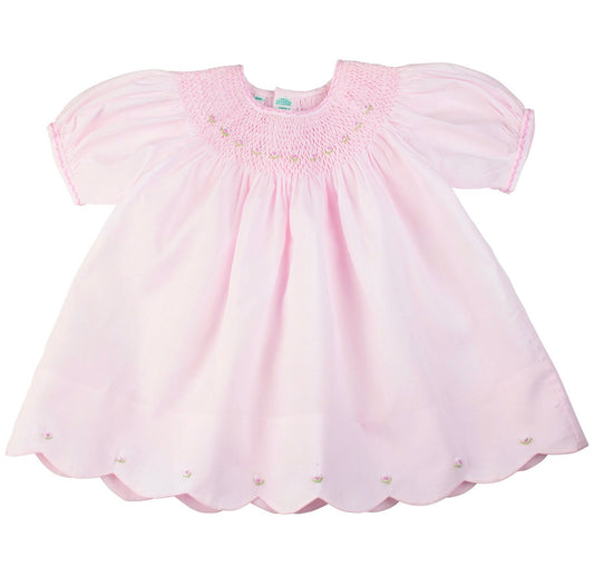 Scalloped Smocked Bishop Dress  - Doodlebug's Children's Boutique