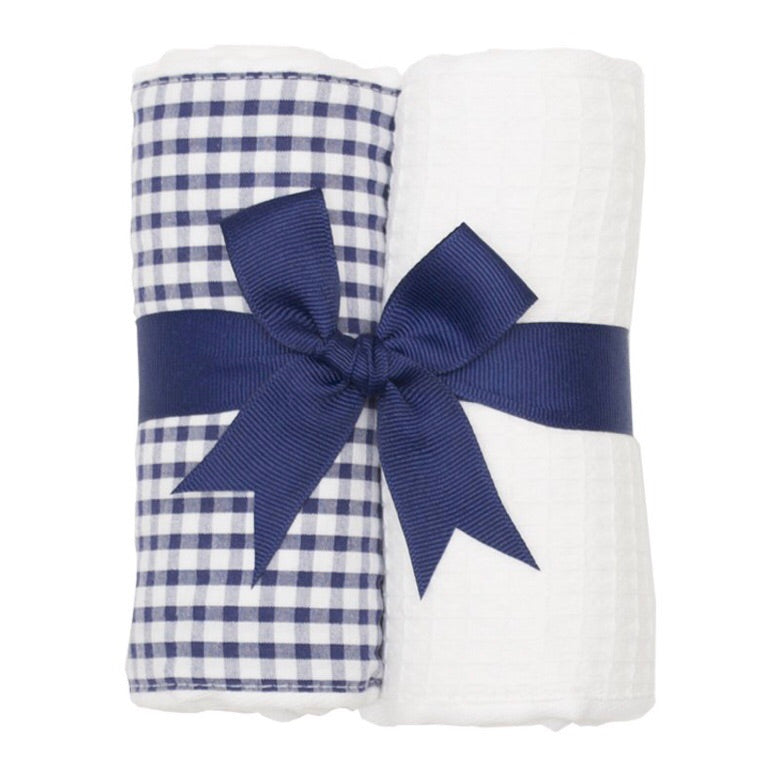 Navy Check and White 2 Pack Burp Pad Set Navy Check and White - Doodlebug's Children's Boutique