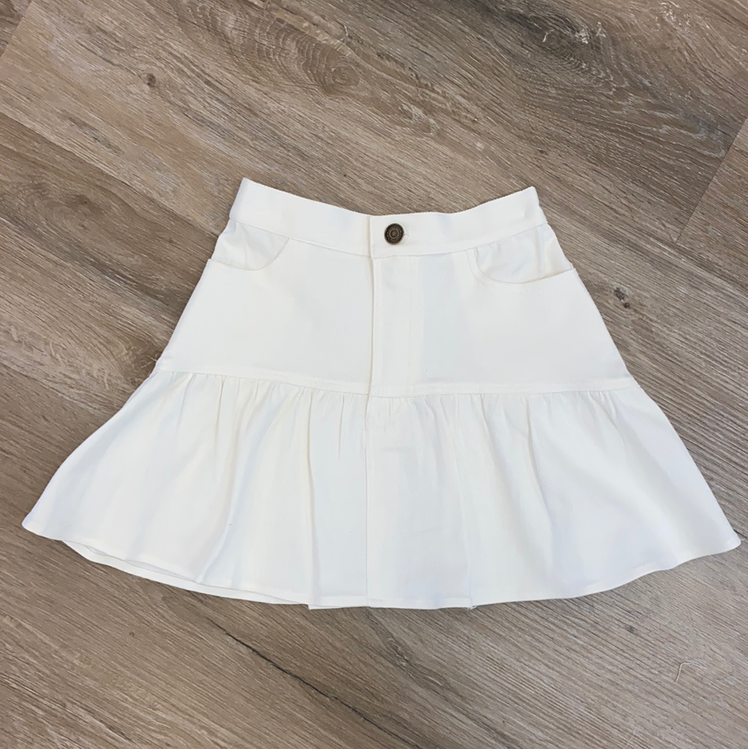 White Denim Ruffle Skirt  - Doodlebug's Children's Boutique