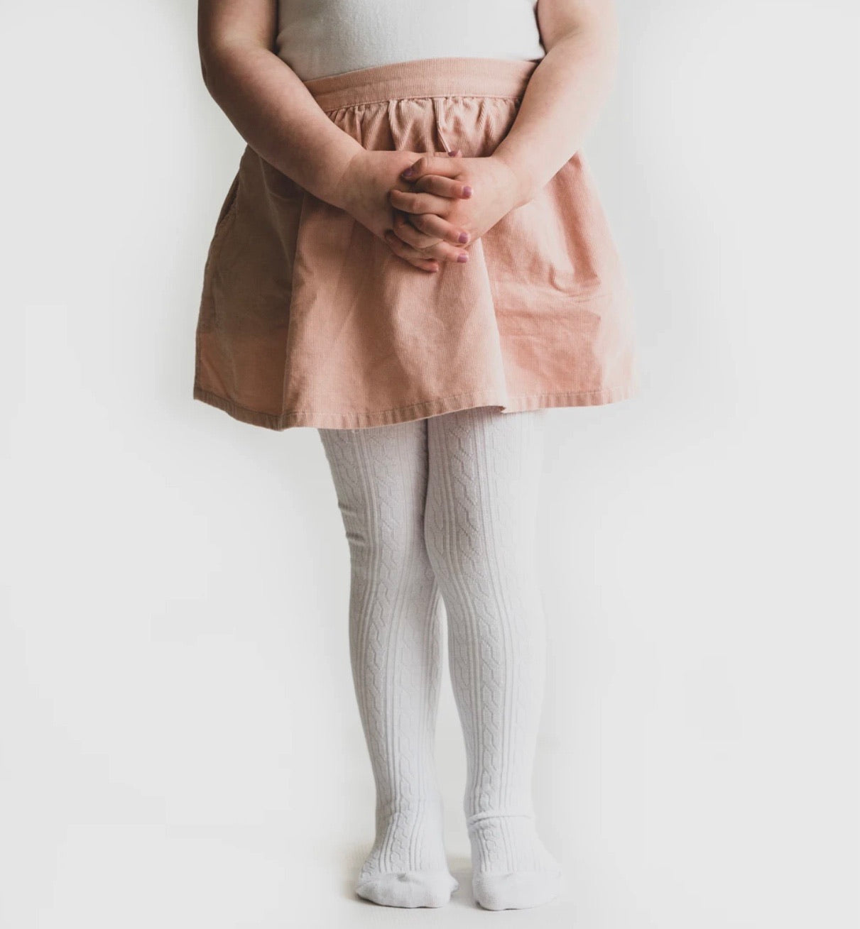 Cable Knit Tights in White  - Doodlebug's Children's Boutique