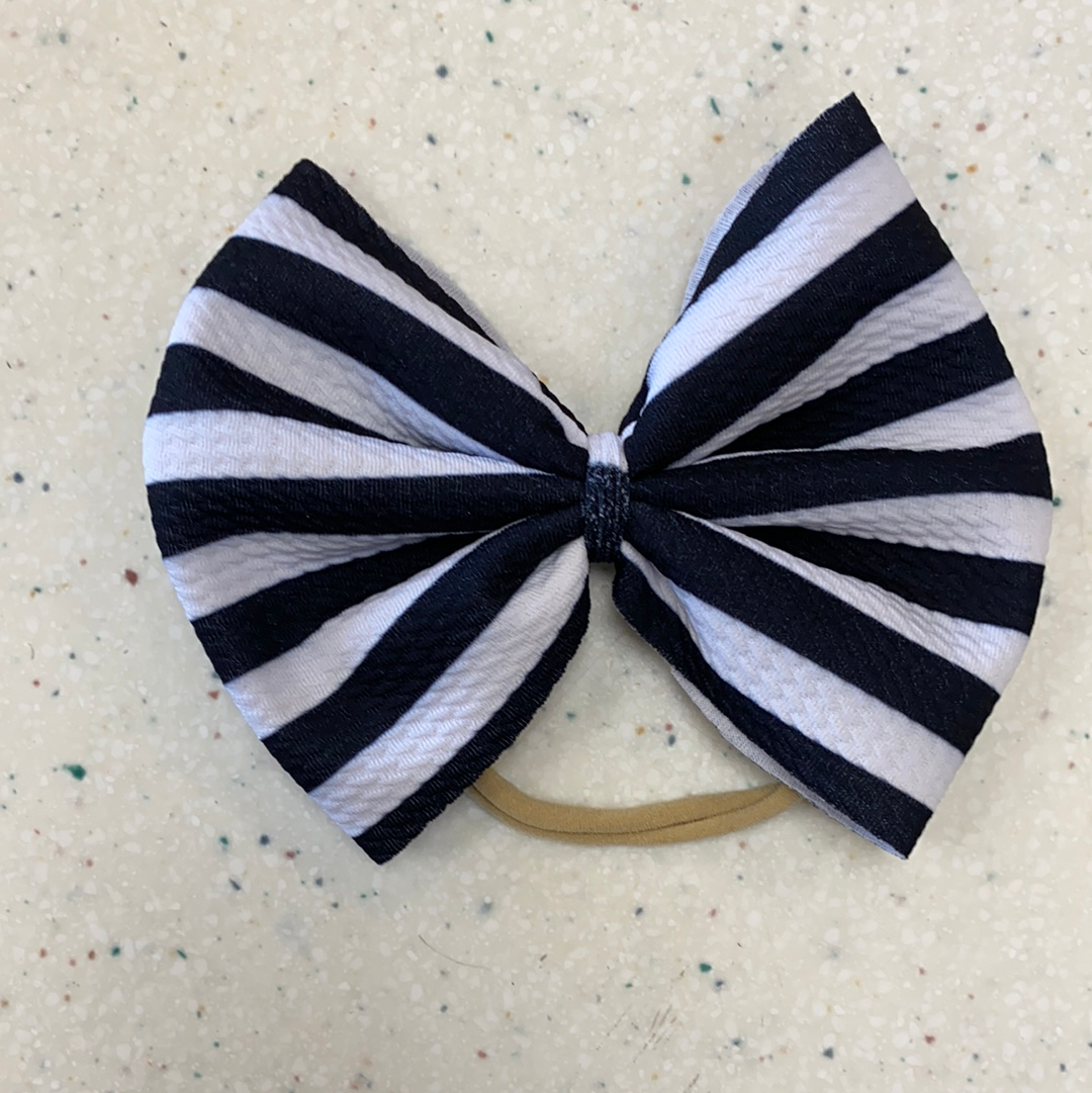 Black and White Stripe Bow on Nylon  - Doodlebug's Children's Boutique