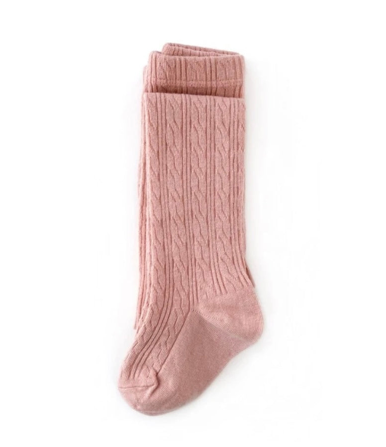 Cable Knit Tights in Blush  - Doodlebug's Children's Boutique