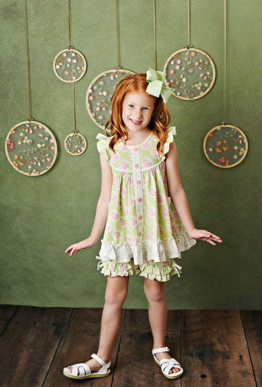 Green Floral Pocket Tunic with Shorties  - Doodlebug's Children's Boutique