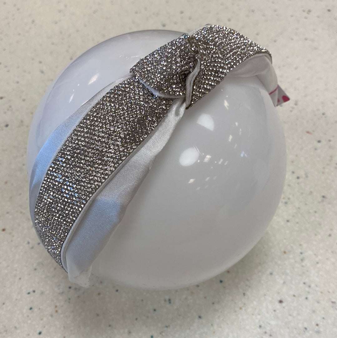 Silver Satin Crystallized Headband  - Doodlebug's Children's Boutique