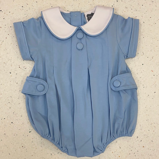 Solid Blue Knit Button Bubble  - Doodlebug's Children's Boutique