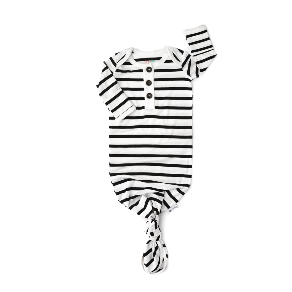 Black and White Stripe Knotted Button Gown  - Doodlebug's Children's Boutique