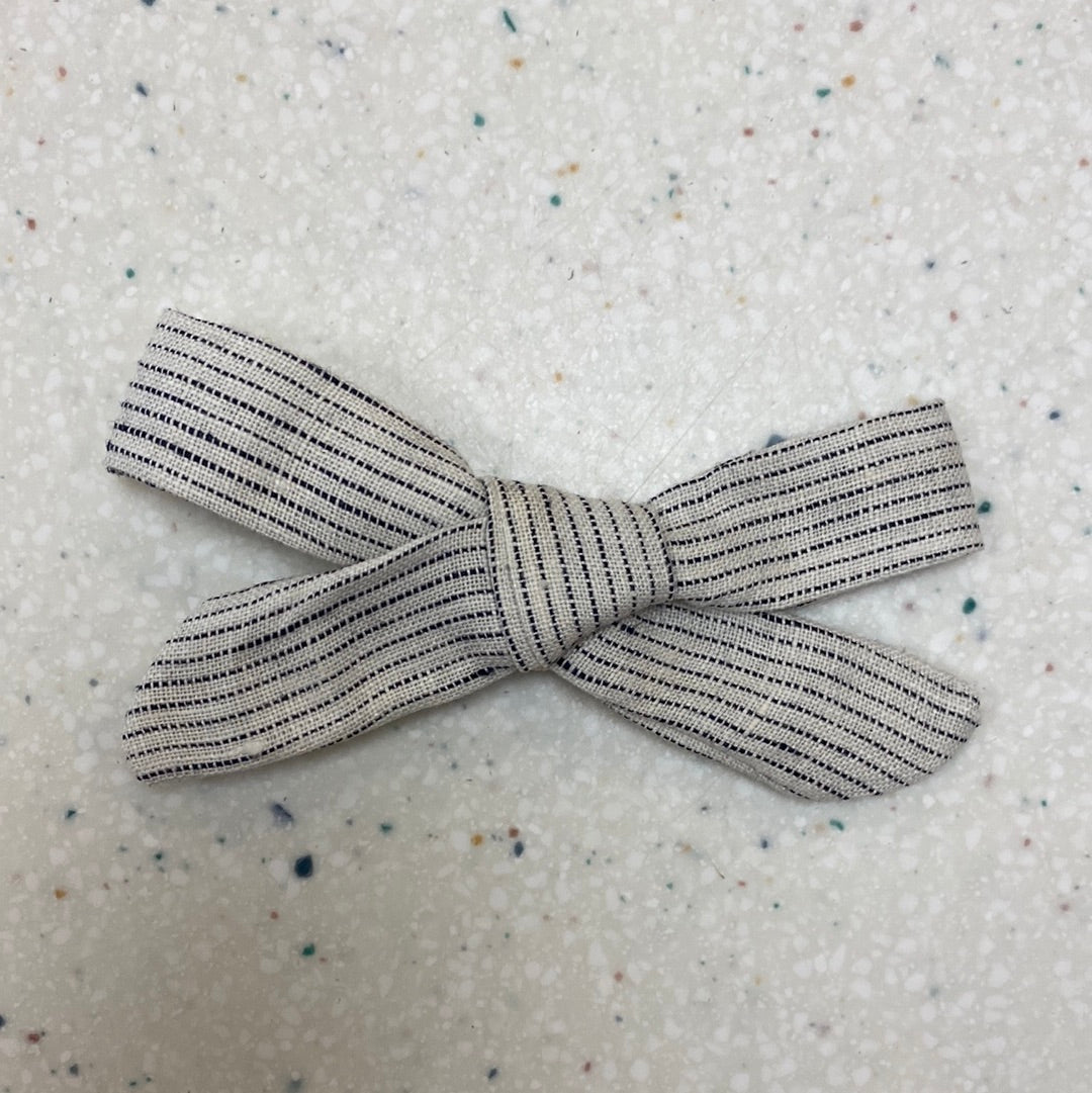 Linen Hand Tied Hair Clip Wide Dotted Line - Doodlebug's Children's Boutique