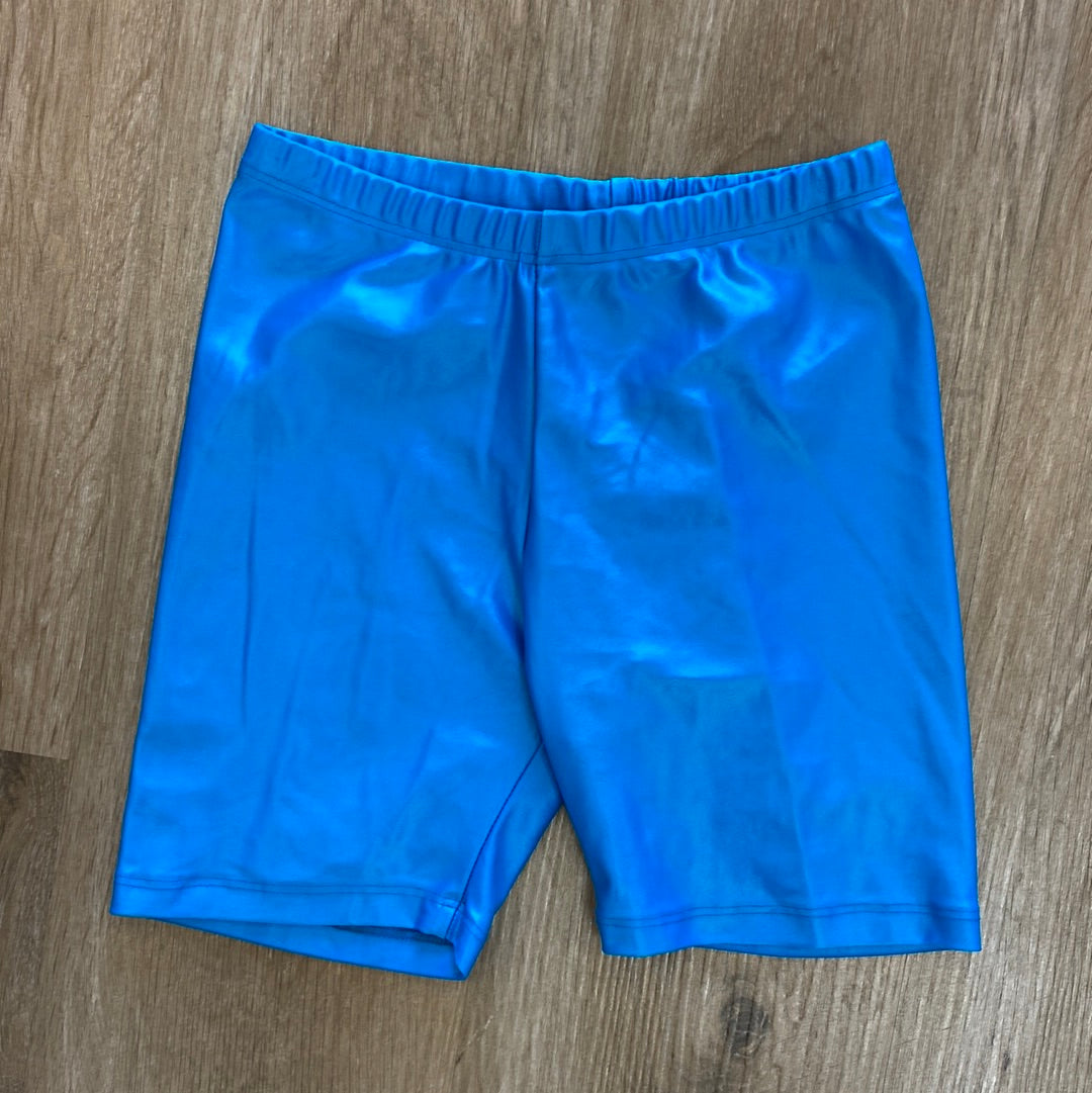 Wet Look Bike Shorts in Turquoise  - Doodlebug's Children's Boutique