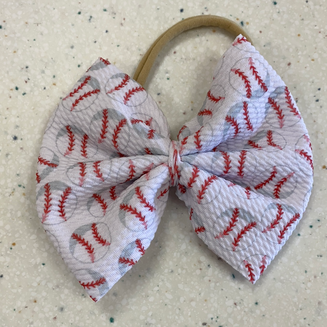 Baseball Bow on Nylon  - Doodlebug's Children's Boutique