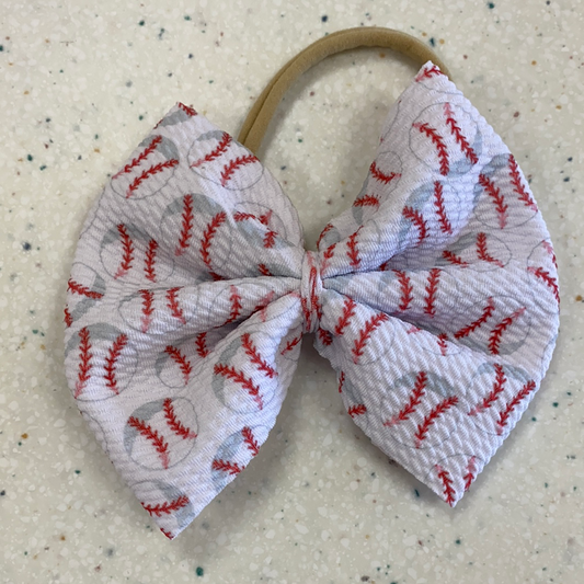 Baseball Bow on Nylon  - Doodlebug's Children's Boutique
