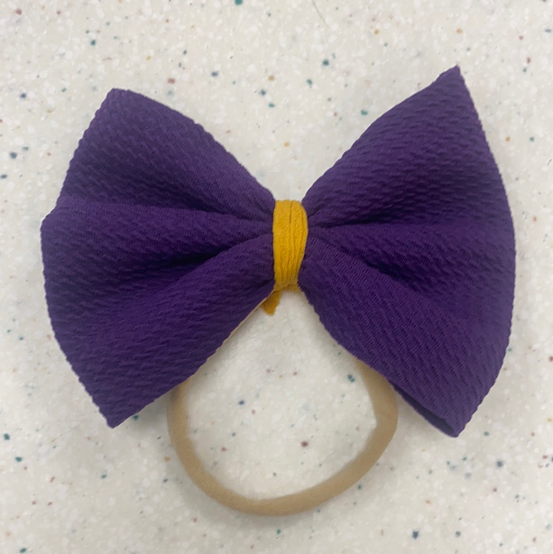 Purple and Gold Bow on Nylon  - Doodlebug's Children's Boutique