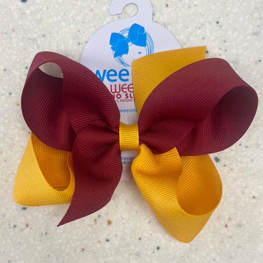 Maroon and Gold Medium Two Tone Bow  - Doodlebug's Children's Boutique