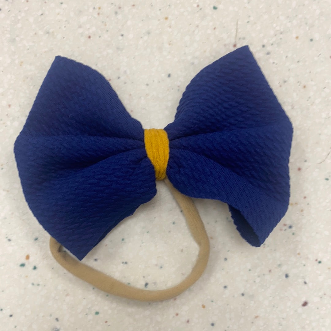 Blue and Gold Bow on Nylon  - Doodlebug's Children's Boutique