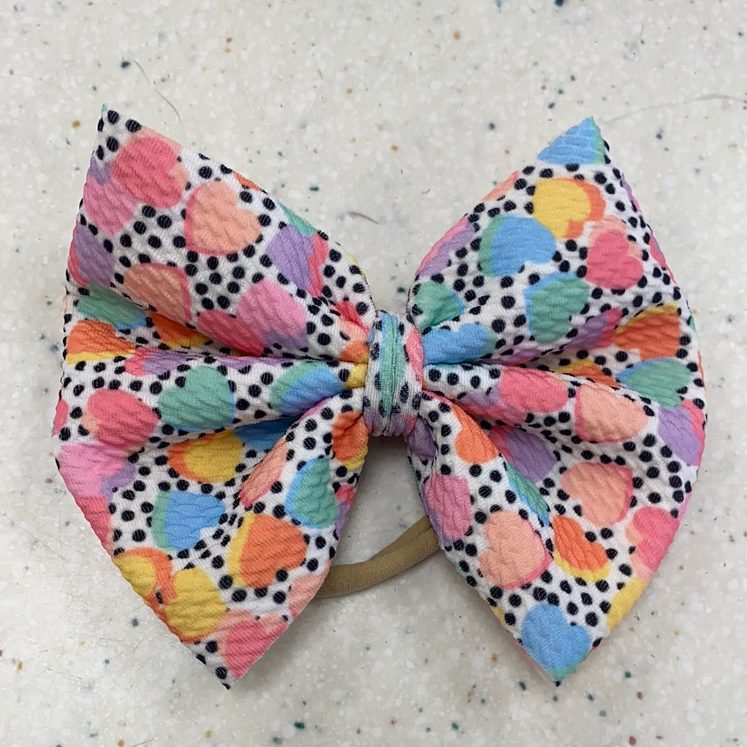 Hearts and Dots Bow on Nylon  - Doodlebug's Children's Boutique