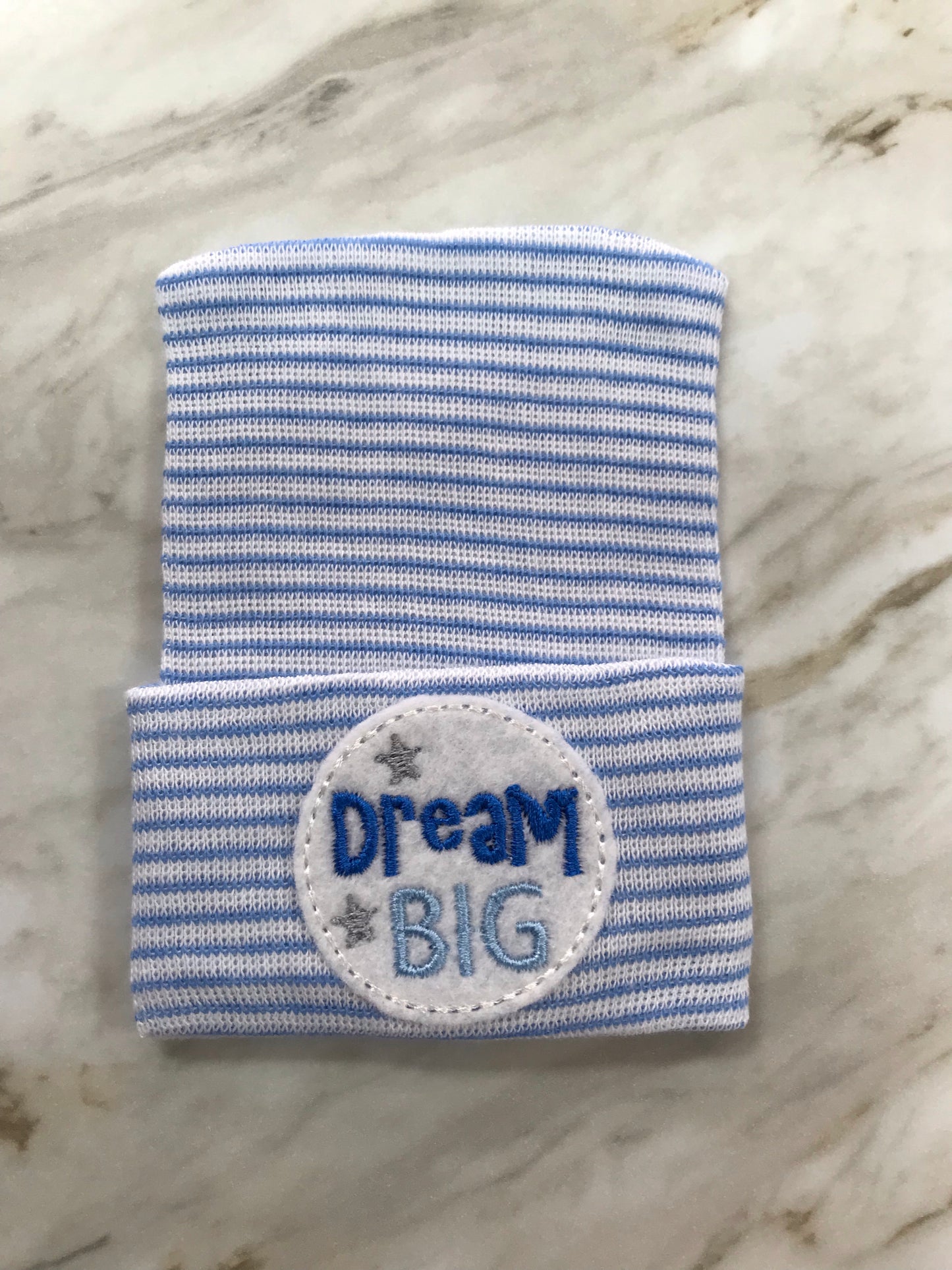 Blue Stripe Dream Big Newborn Hat Blue Stripe Dream Big - Doodlebug's Children's Boutique