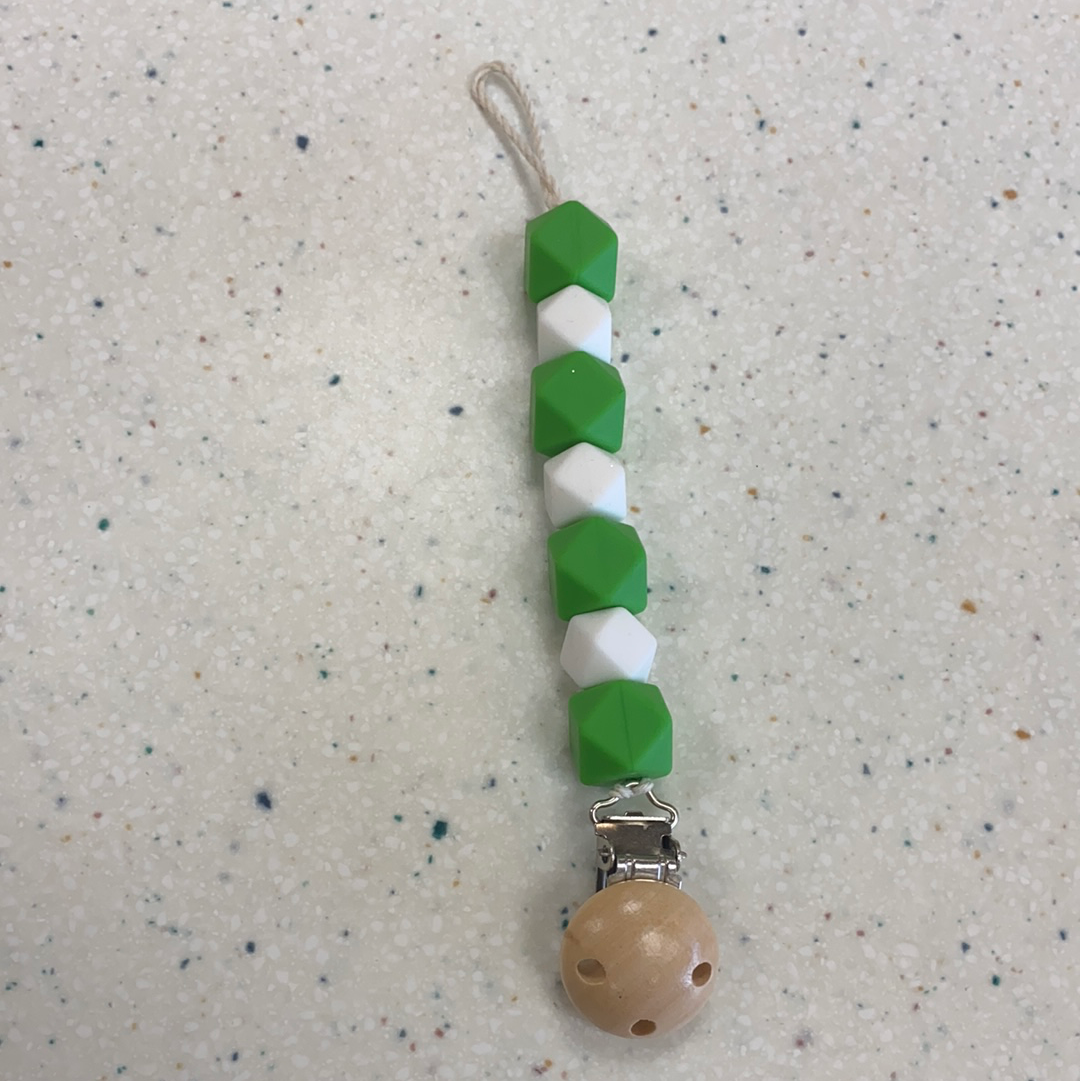 Teething Bead Paci Clip in Green and White  - Doodlebug's Children's Boutique