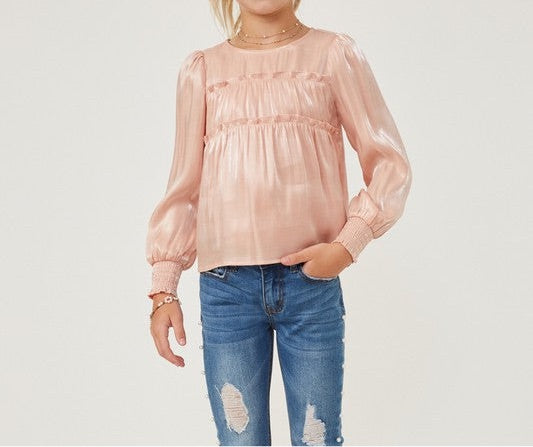 Iridescent Ruffled Smock Cuff Top  - Doodlebug's Children's Boutique