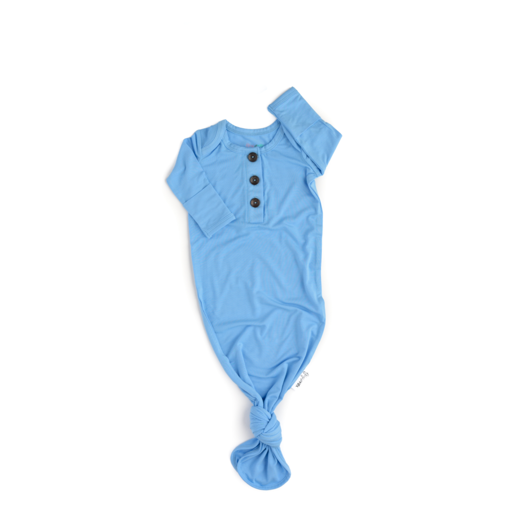 Baby Blue Knotted Button Gown  - Doodlebug's Children's Boutique