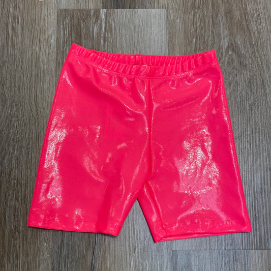 Wet Look Bike Shorts in Neon Coral  - Doodlebug's Children's Boutique
