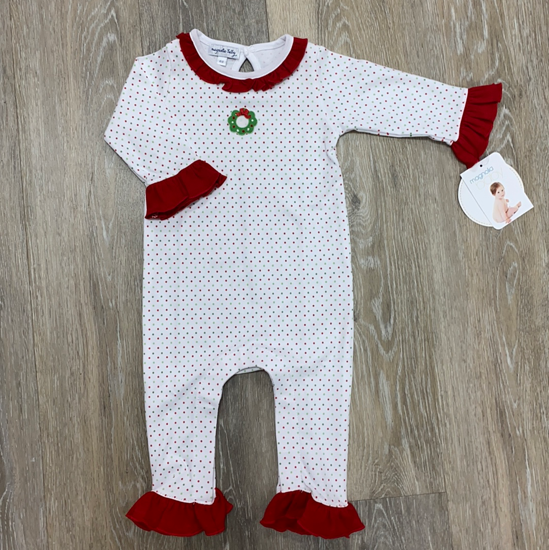 Holiday Wreath Classics Playsuit  - Doodlebug's Children's Boutique