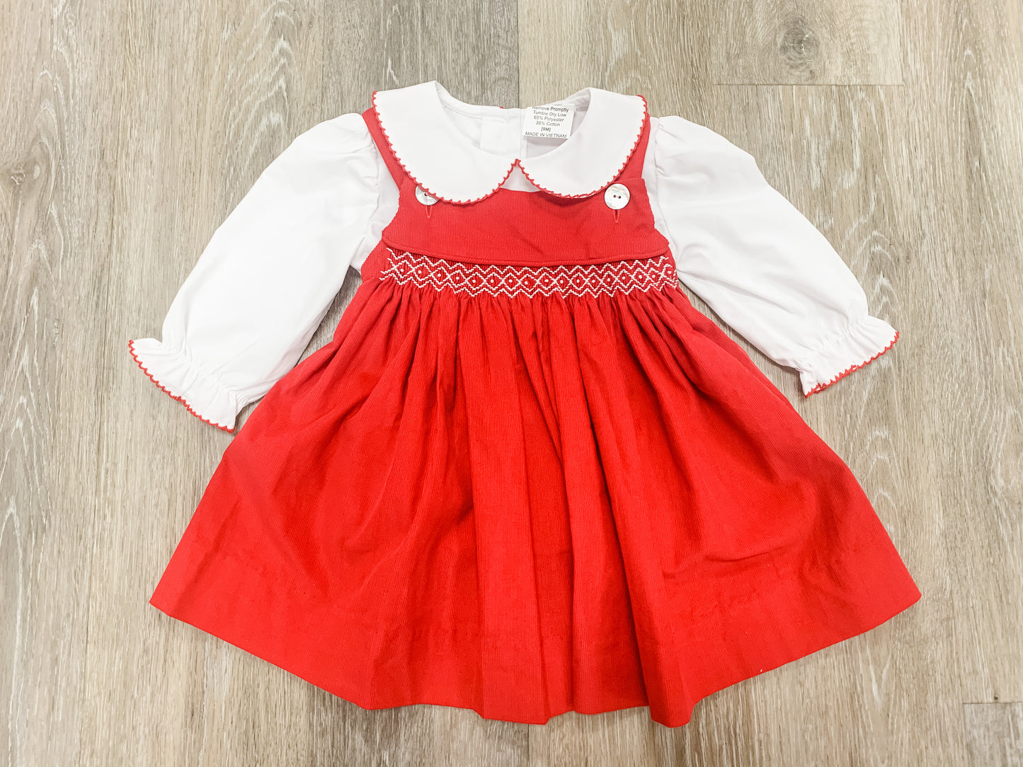 Red Cord Geo Dress with White Shirt  - Doodlebug's Children's Boutique