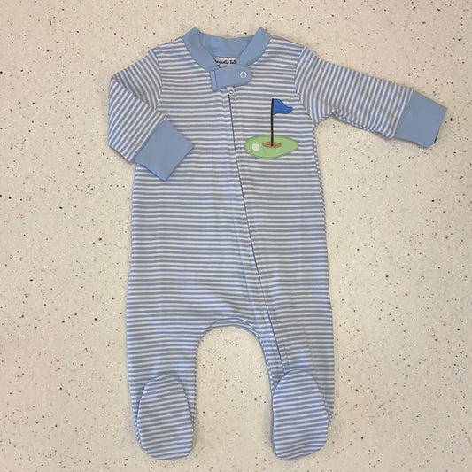 Tee Time Zippered Footie in Blue  - Doodlebug's Children's Boutique