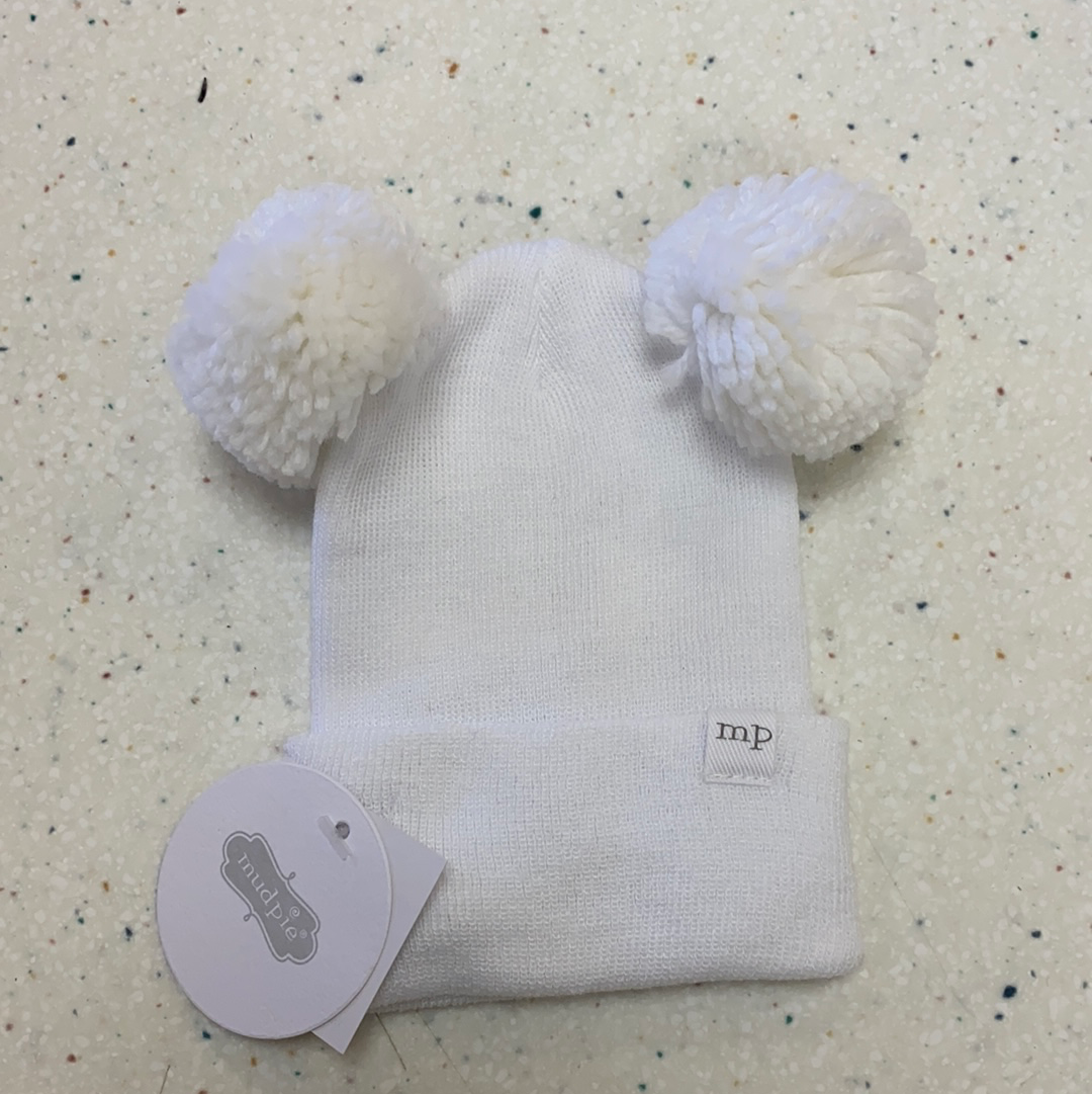 White Pom Newborn Cap  - Doodlebug's Children's Boutique
