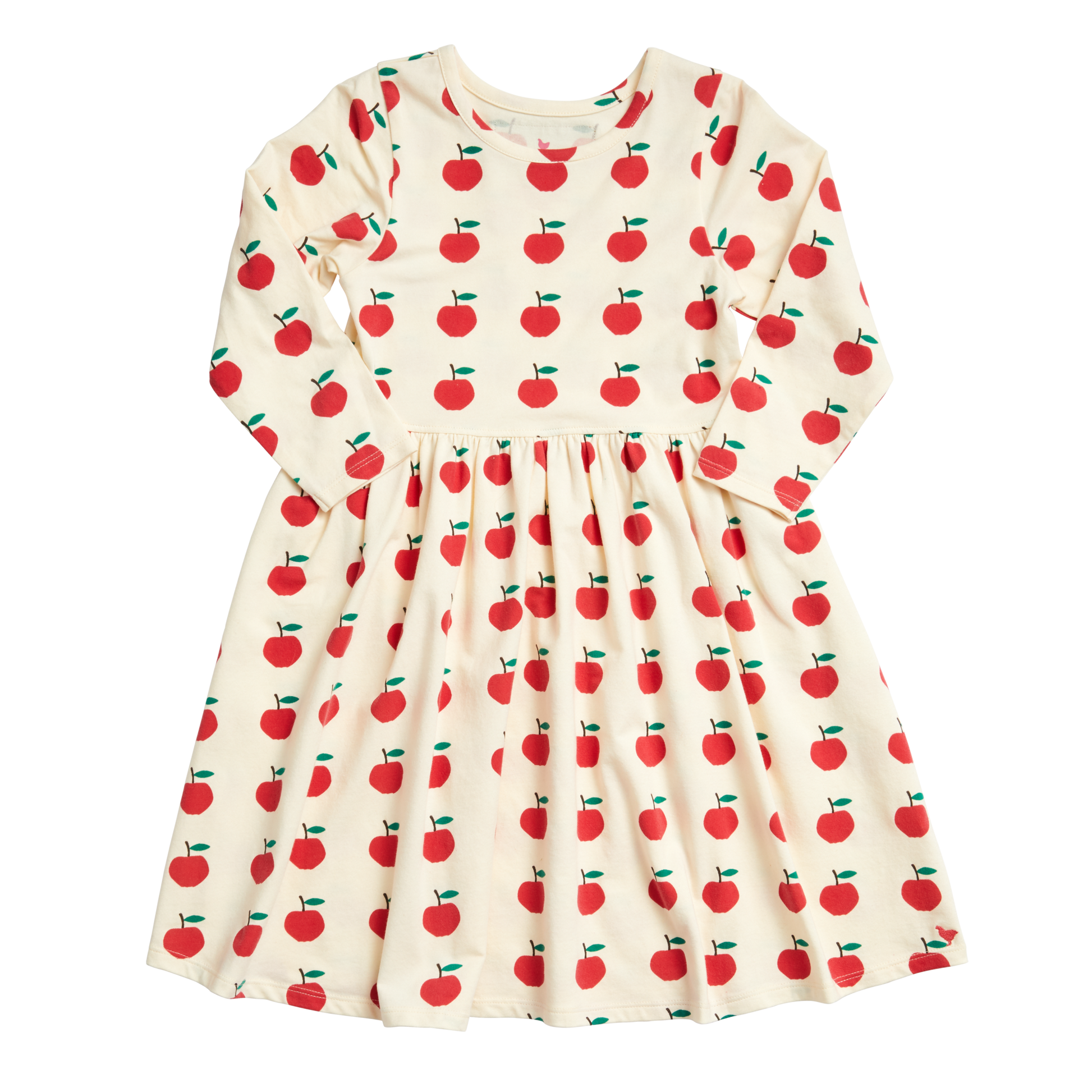 Organic Steph Dress in Antique White Apples  - Doodlebug's Children's Boutique