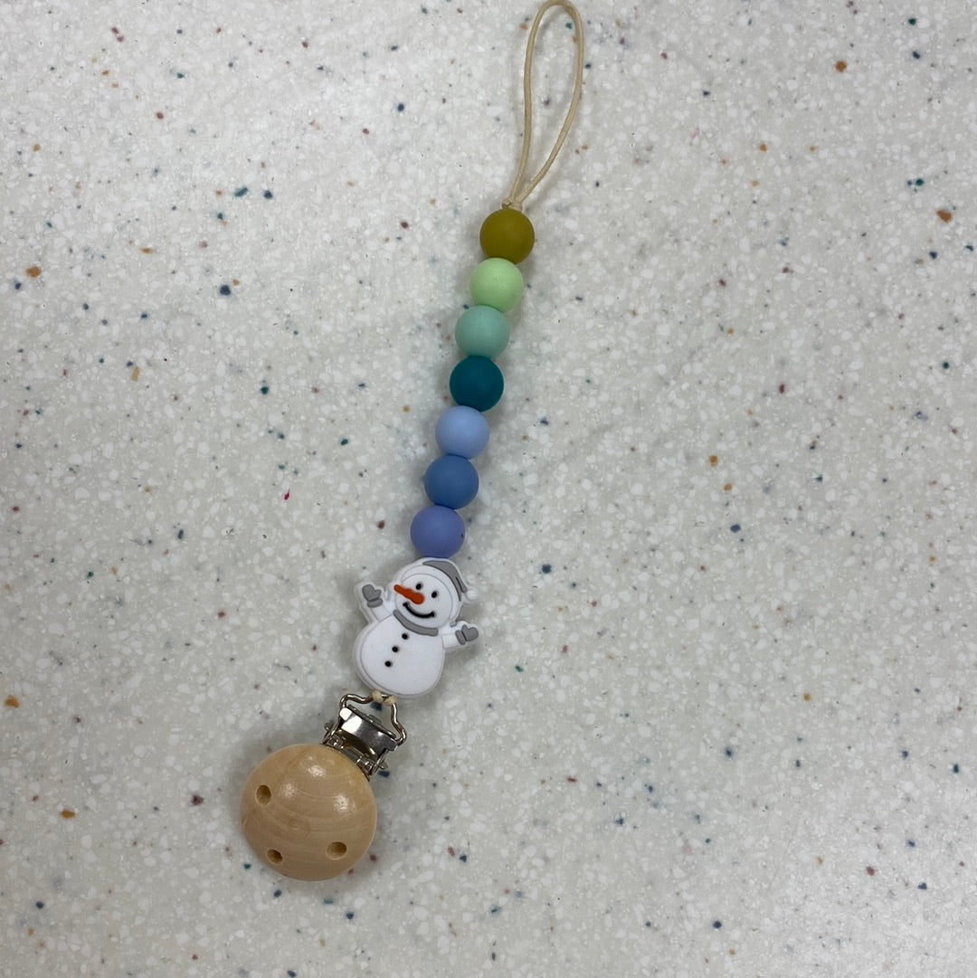 Snowman Teething Bead Paci Clip in Assorted Colors  - Doodlebug's Children's Boutique