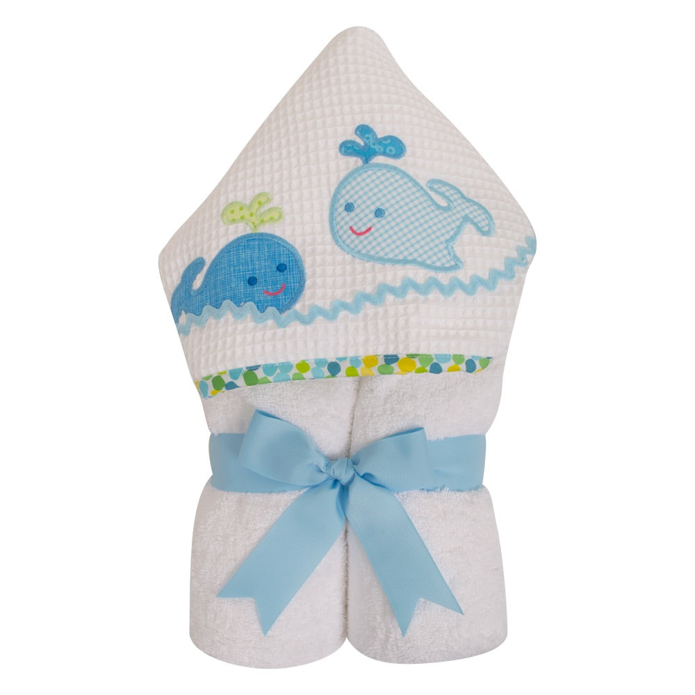 Blue Whale Everykid Hooded Towel with Appliqué Blue Whale - Doodlebug's Children's Boutique