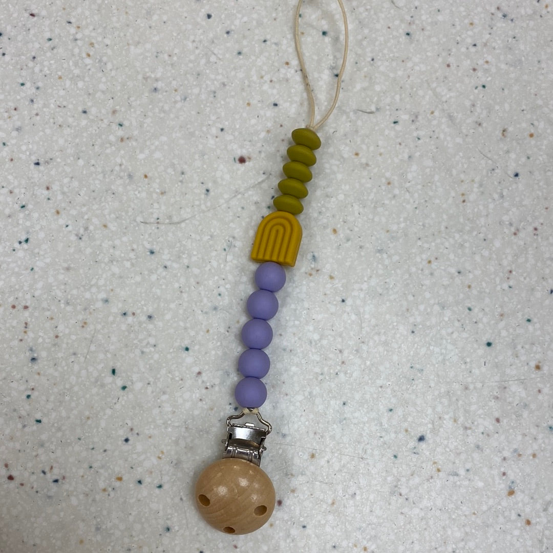 Rainbow Teething Bead Paci Clip in Assorted Colors Olive/Purple - Doodlebug's Children's Boutique