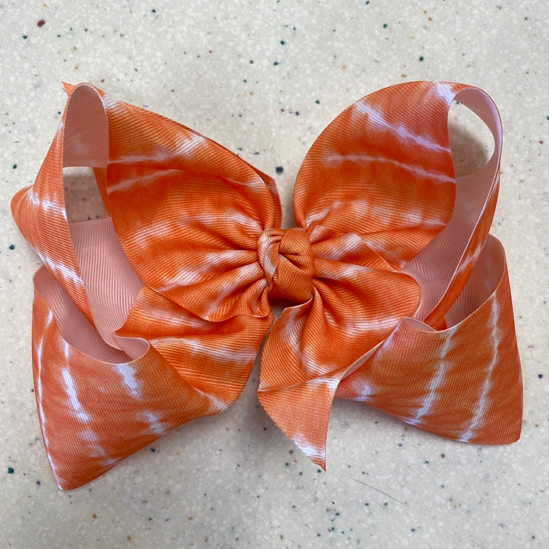Orange Tie Dye Bow  - Doodlebug's Children's Boutique
