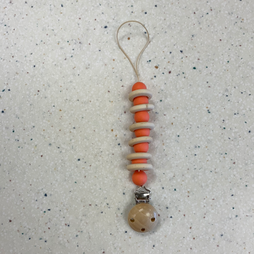 Teething Bead Paci Clip in Peach Rings  - Doodlebug's Children's Boutique