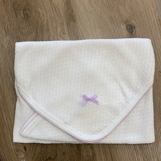 White Swaddle Blanket with Lavender Trim  - Doodlebug's Children's Boutique