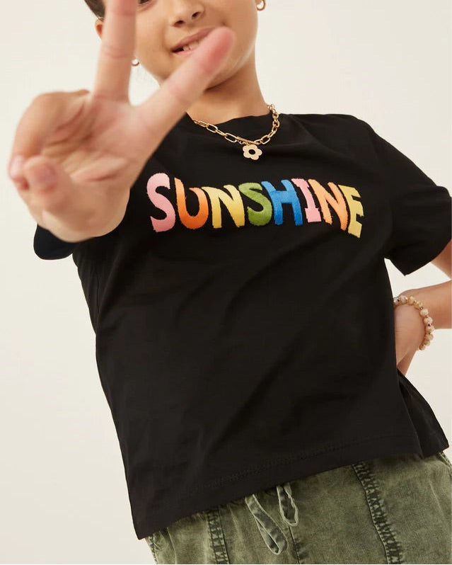 Sunshine Flocked Tee Shirt  - Doodlebug's Children's Boutique