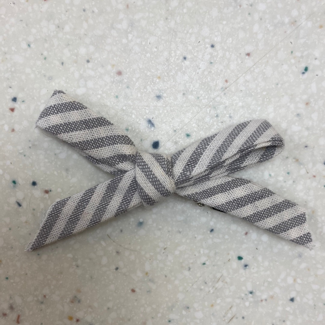 Linen Hand Tied Hair Clip Grey Stripe - Doodlebug's Children's Boutique