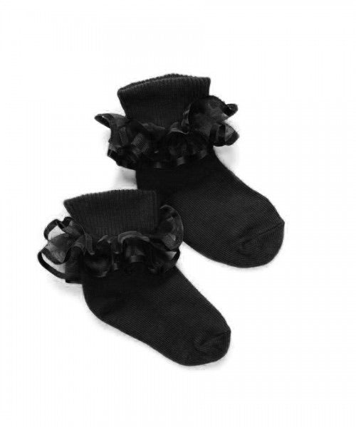 Black Frilly Lace Socks Shoe Size 0-1 - Doodlebug's Children's Boutique