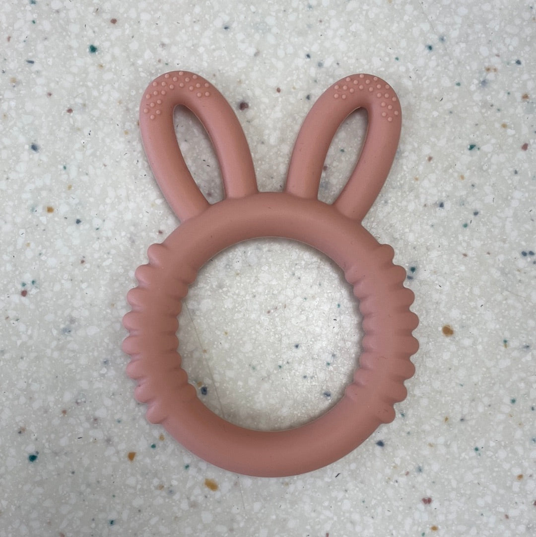 Silicone Bunny Teething Ring in Dusty Pink  - Doodlebug's Children's Boutique