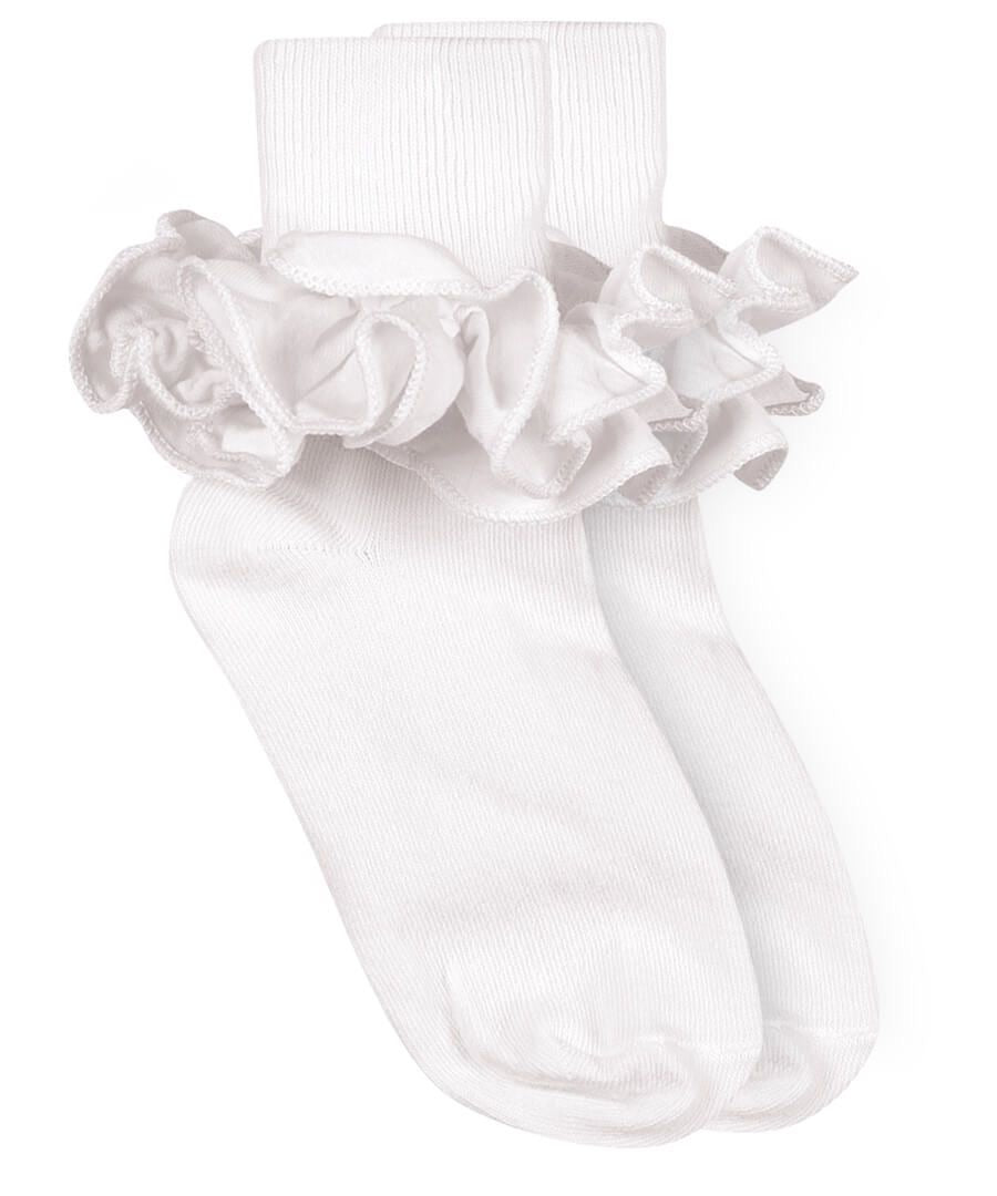 Misty Ruffle Turn Cuff Sock in White  - Doodlebug's Children's Boutique