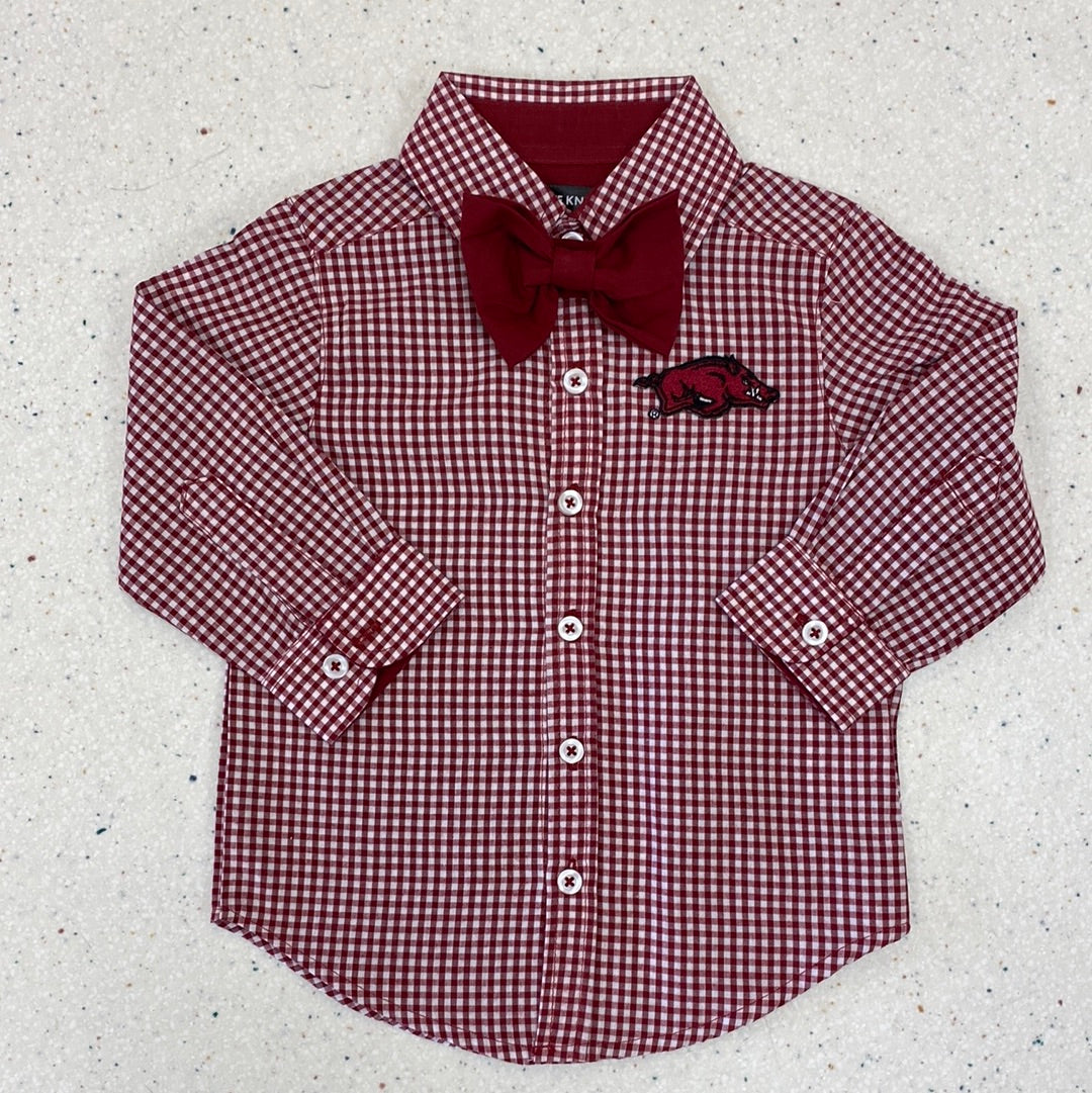 Gingham Razorback Button Up with Bow Tie  - Doodlebug's Children's Boutique