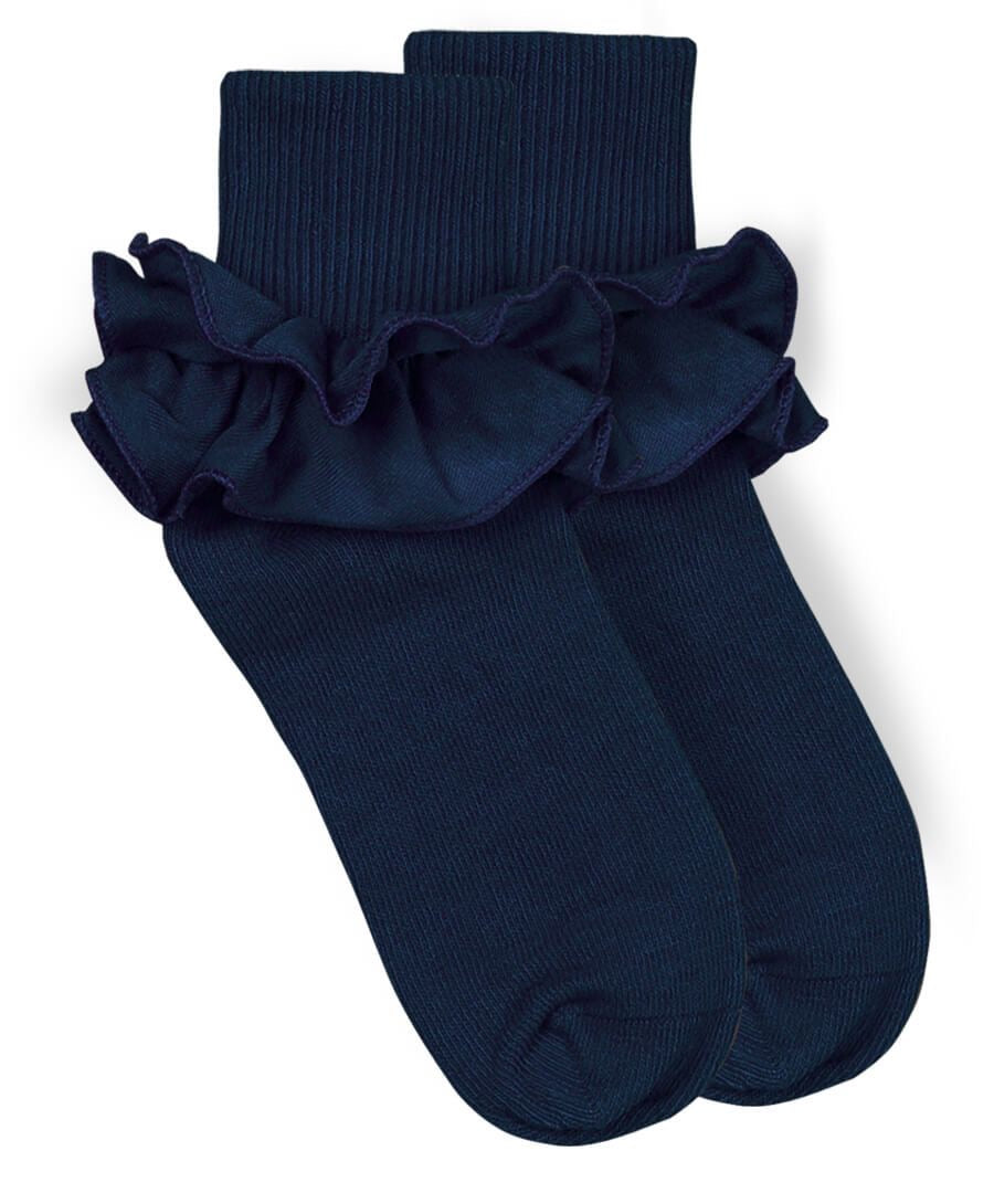 Misty Ruffle Turn Cuff Sock in Navy  - Doodlebug's Children's Boutique