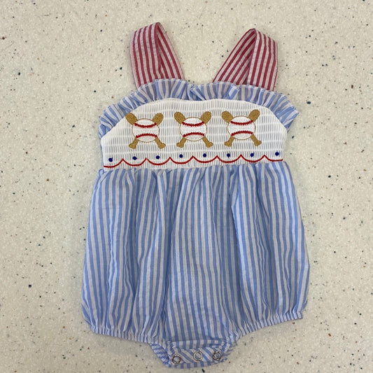 Striped Baseball Bubble  - Doodlebug's Children's Boutique