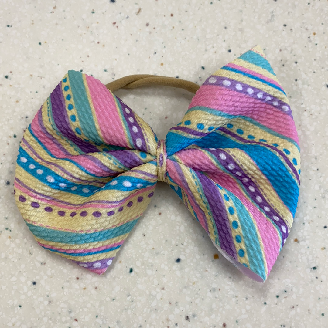 Easter Stripes Bow on Nylon  - Doodlebug's Children's Boutique